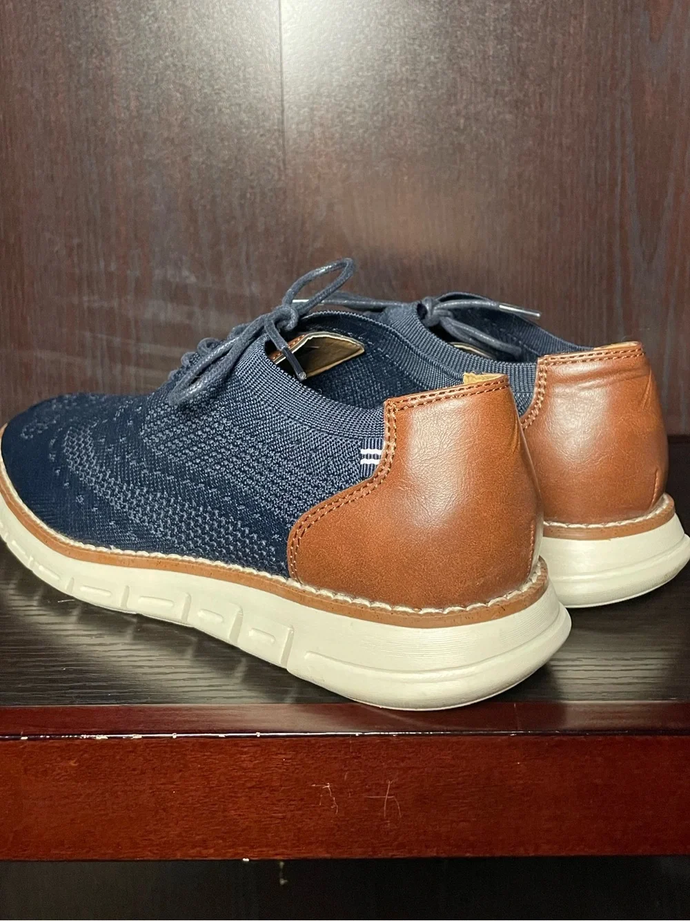 Nautica Men's Knit Casual Lace-Up Shoes - Navy Blue with Brown Trim (Size: 10)